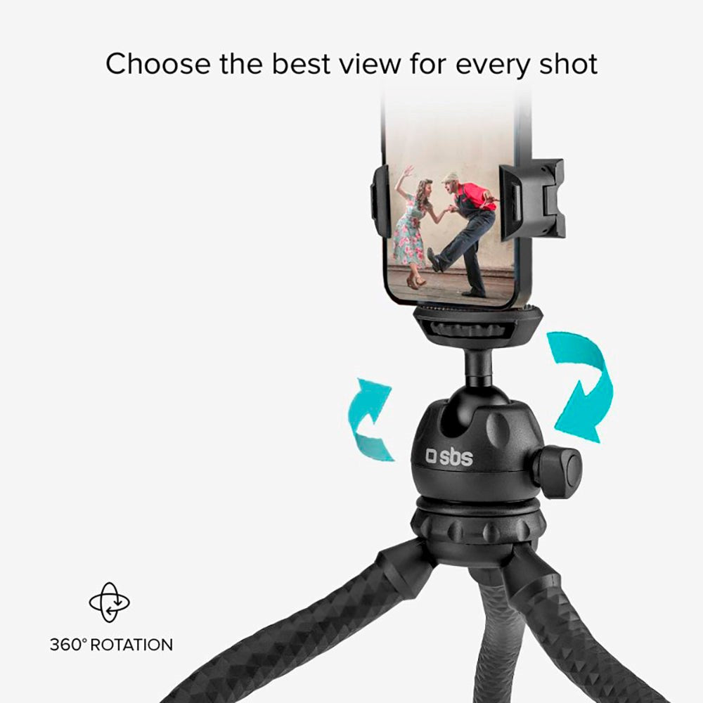 SBS Squid Tripod Pro - Stativ for Smarttelefon / Kamera - Maks mobil: 60 - 95 mm - Svart