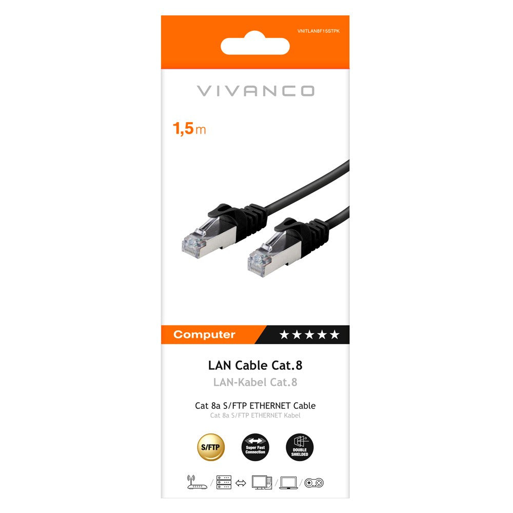 Nettverkskabel RJ45 Cat 8 M-M - 1,5m Svart