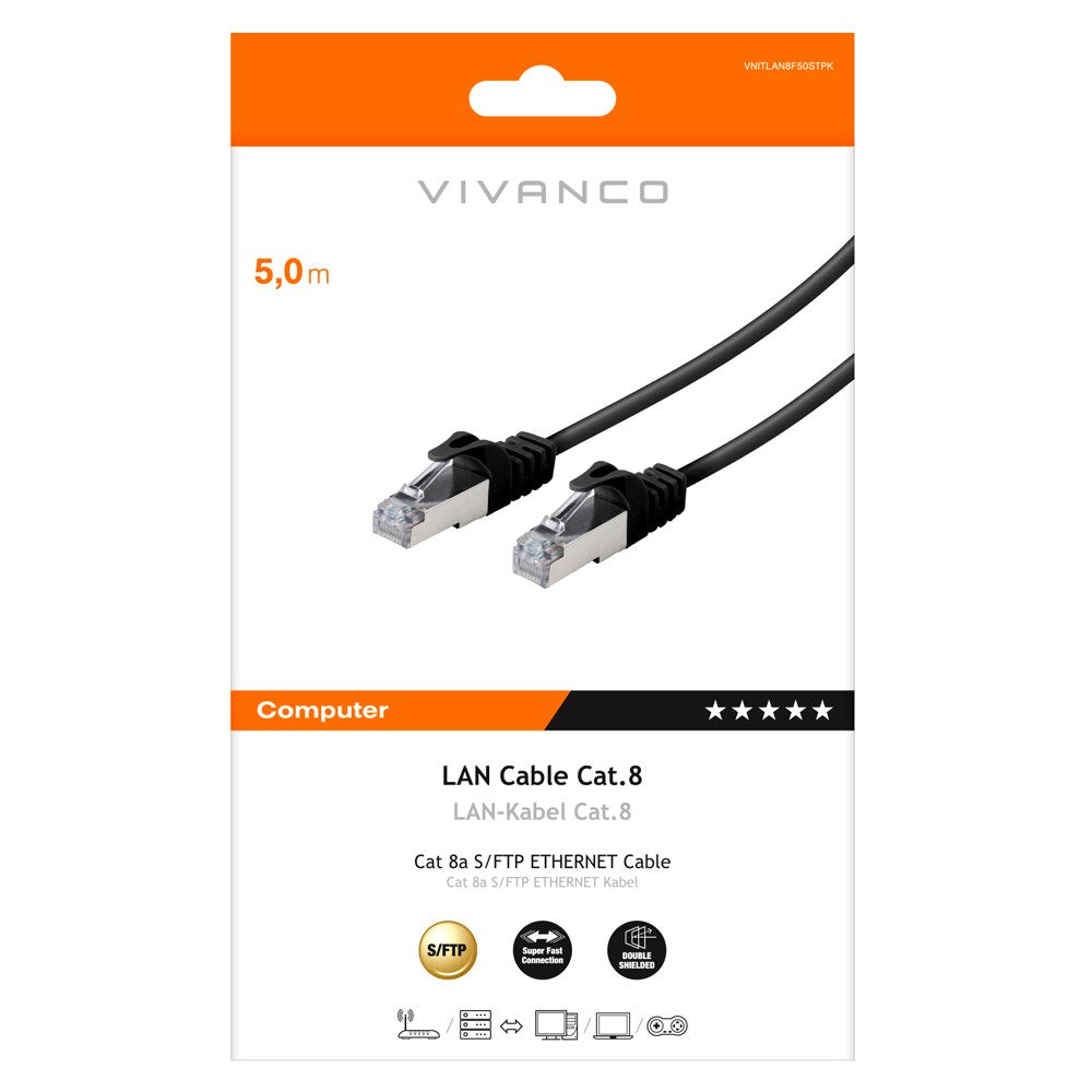 Nettverkskabel RJ45 Cat 8 M-M - 5m Svart