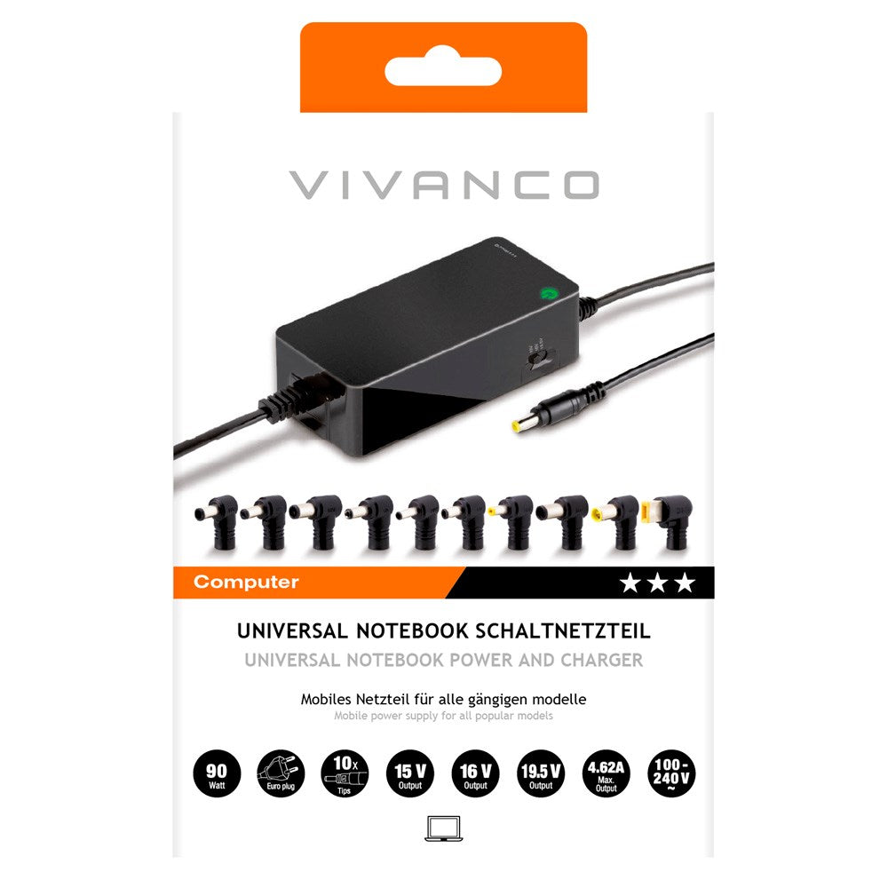 Vivanco Laptop-Lader 90W med 10 Adaptere - Svart