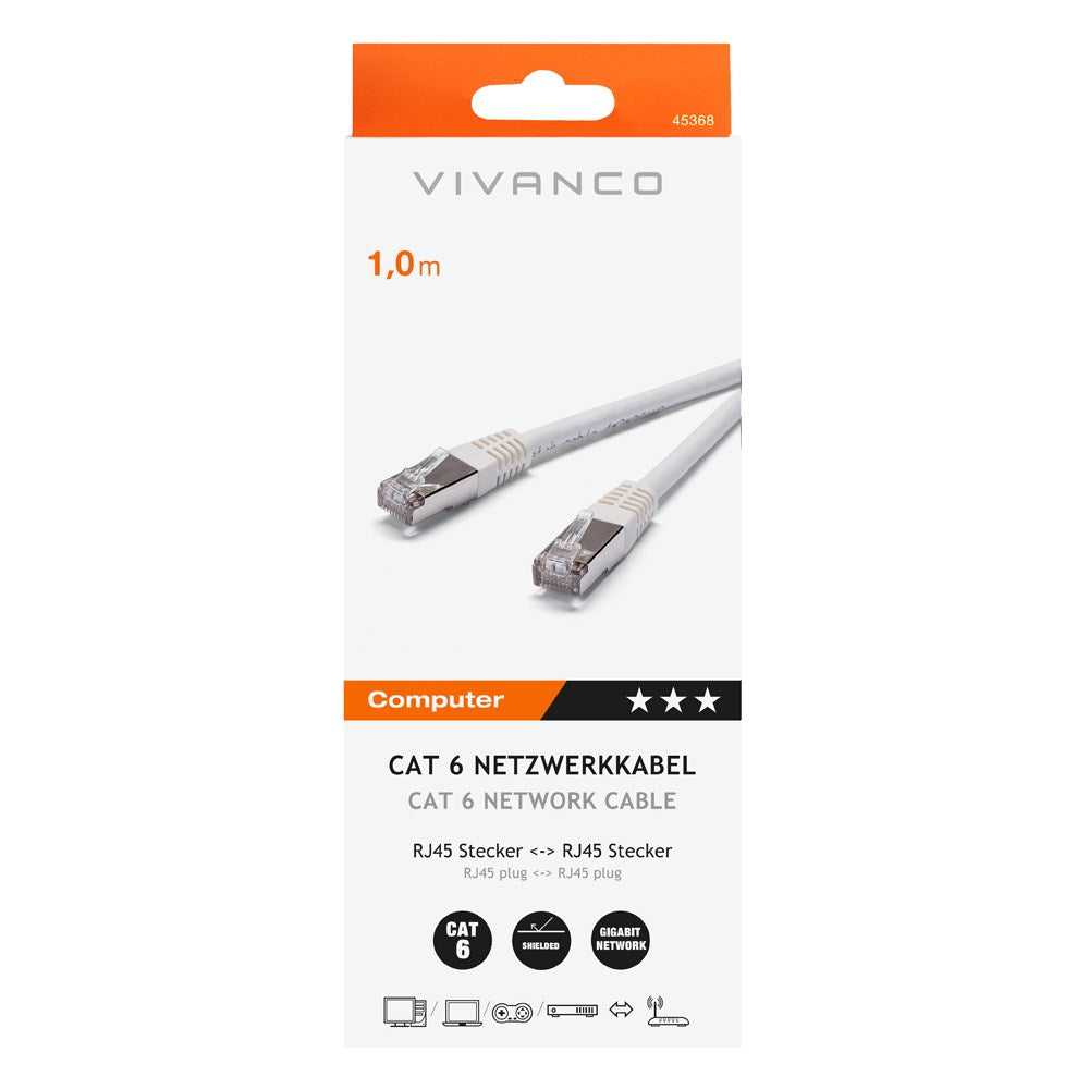 Nettverkskabel RJ45 Cat 6 M-M - 1m Hvit