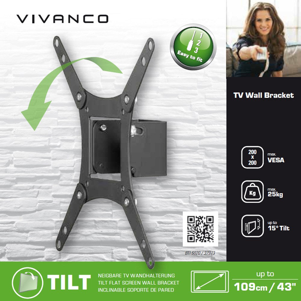 Vivanco TV-Veggfeste - Vippefunksjon - 25 kg / 43" - Svart