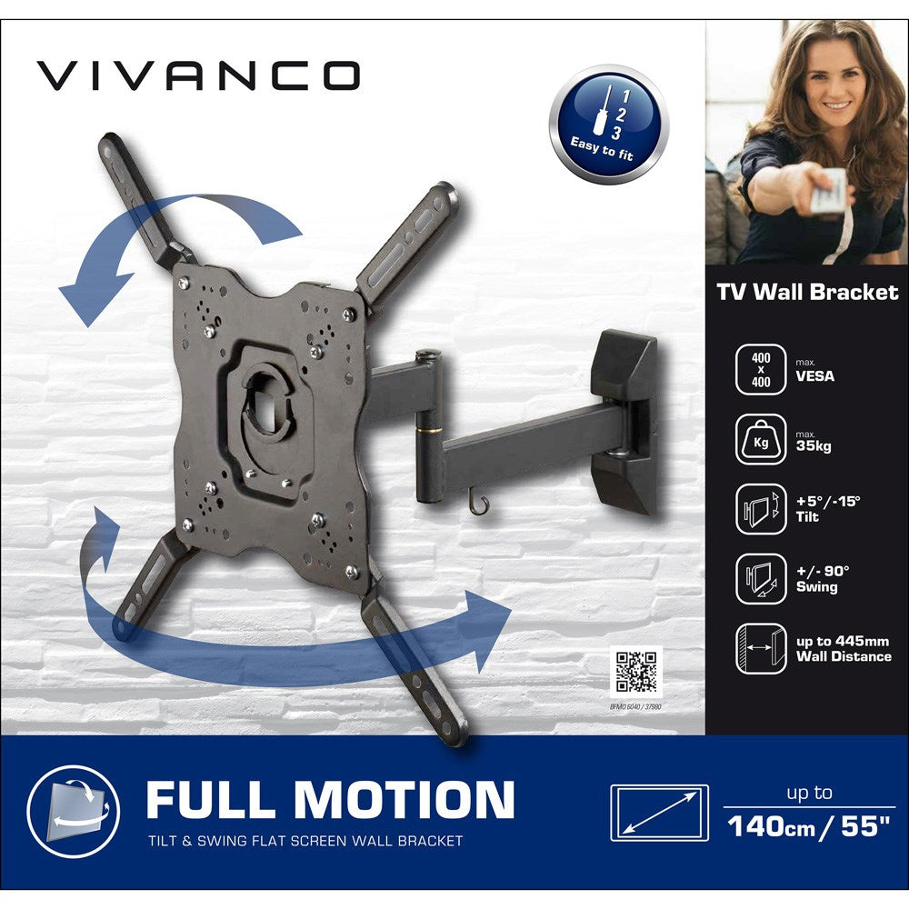 Vivanco TV-Veggfeste med Uttrekkbar Plate - 35 kg / 55" - Svart