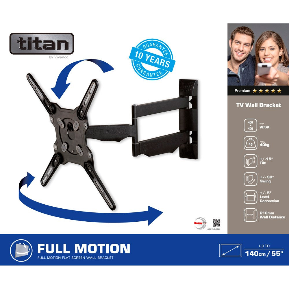 Vivanco TV-Veggfeste med Uttrekkbar Plate - 40 kg / 55" - Svart