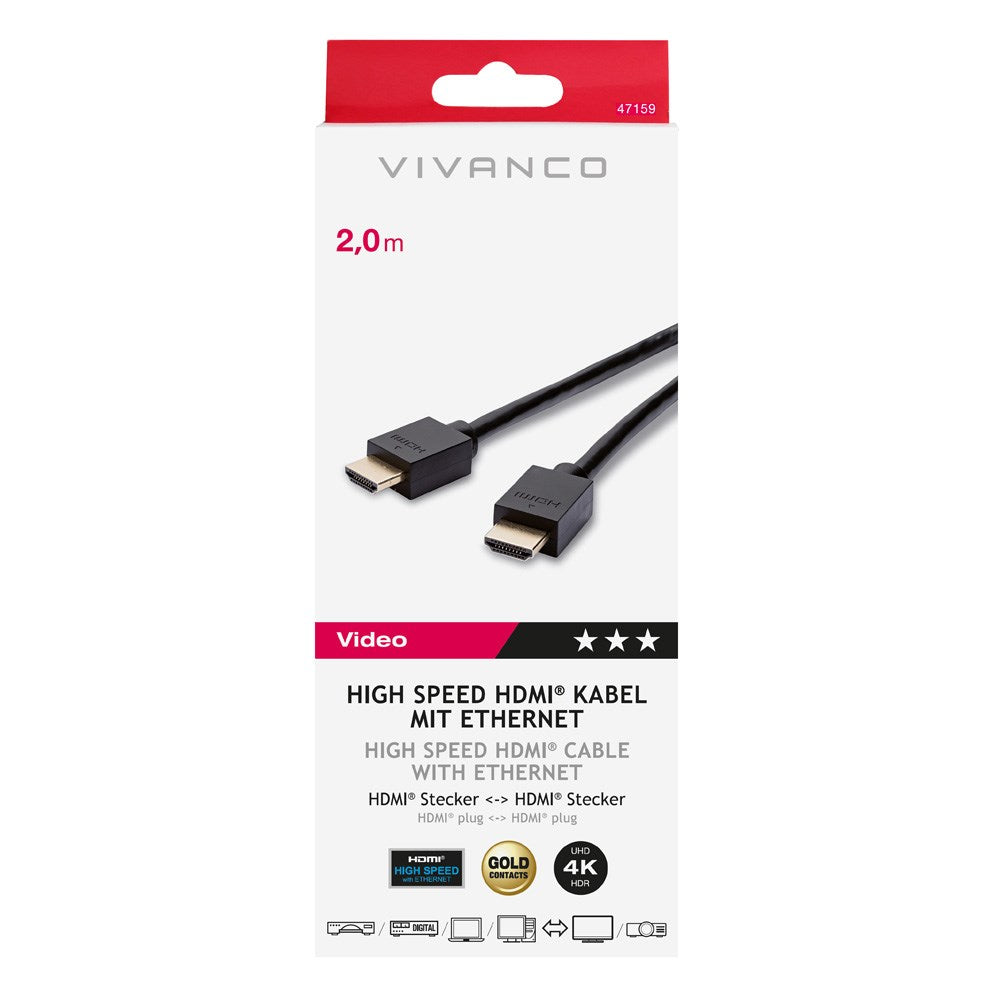 Vivanco HDMI 2.0-Kabel (Hann til Hann) 4K / 60Hz - 2m - Svart
