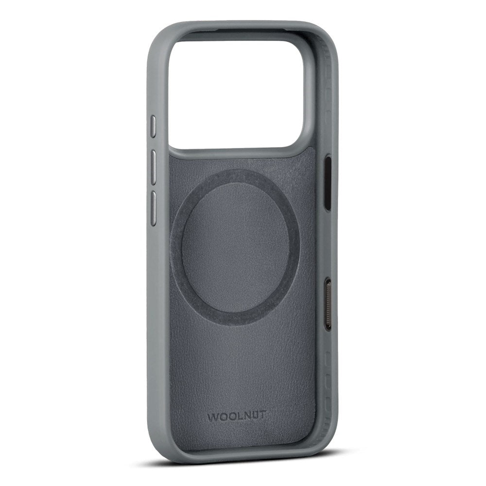 iPhone 18 Pro Max WOOLNUT Ekte Skinn Deksel - MagSafe Kompatibel - Grå