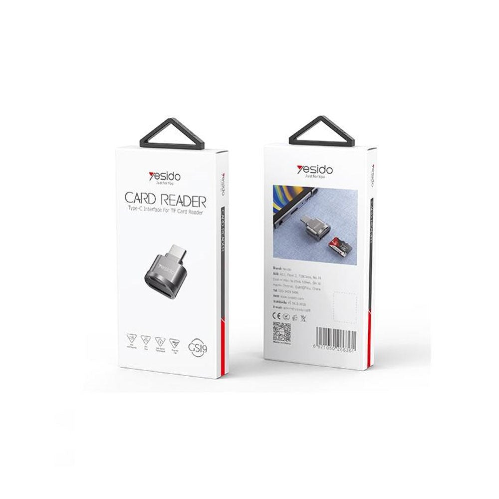Yesido MicroSD Kortleser Adapter m. USB-C – Grå
